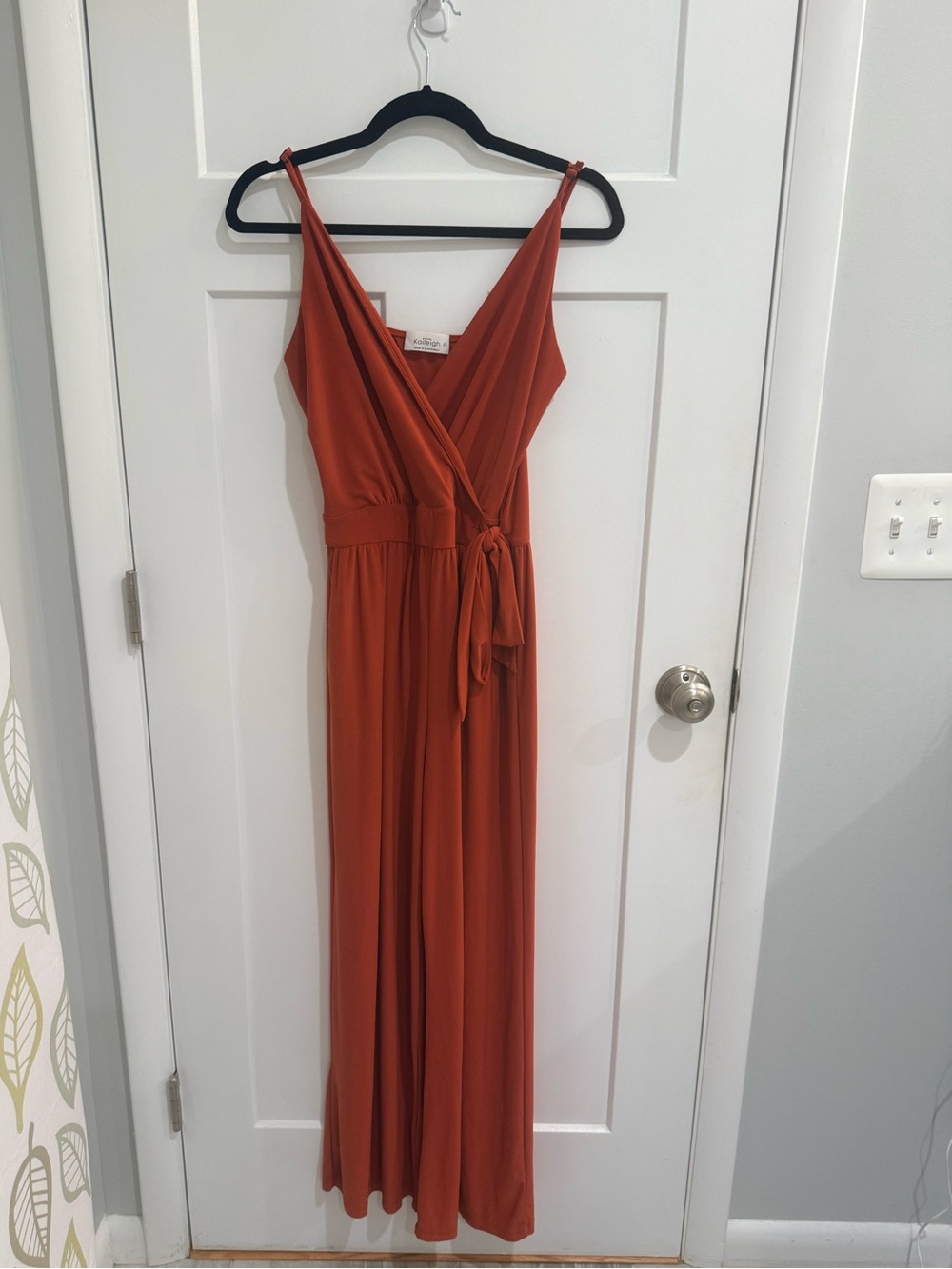 Kaileigh Rust Orange Wrap Jumpsuit with Tie Waist
